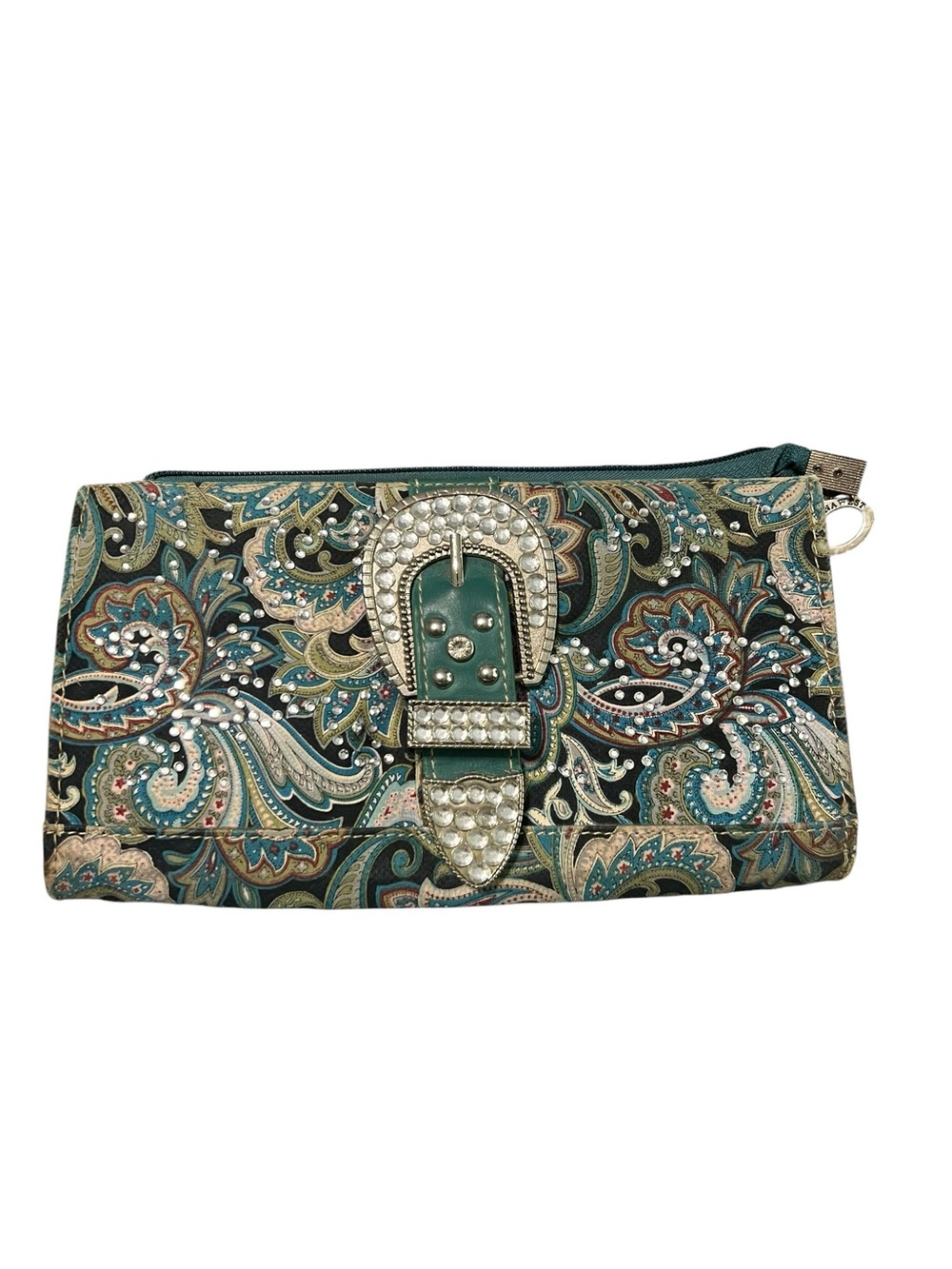 Montana West *PROJECT* Teal Paisley Rhinestone Buckle Wristlet